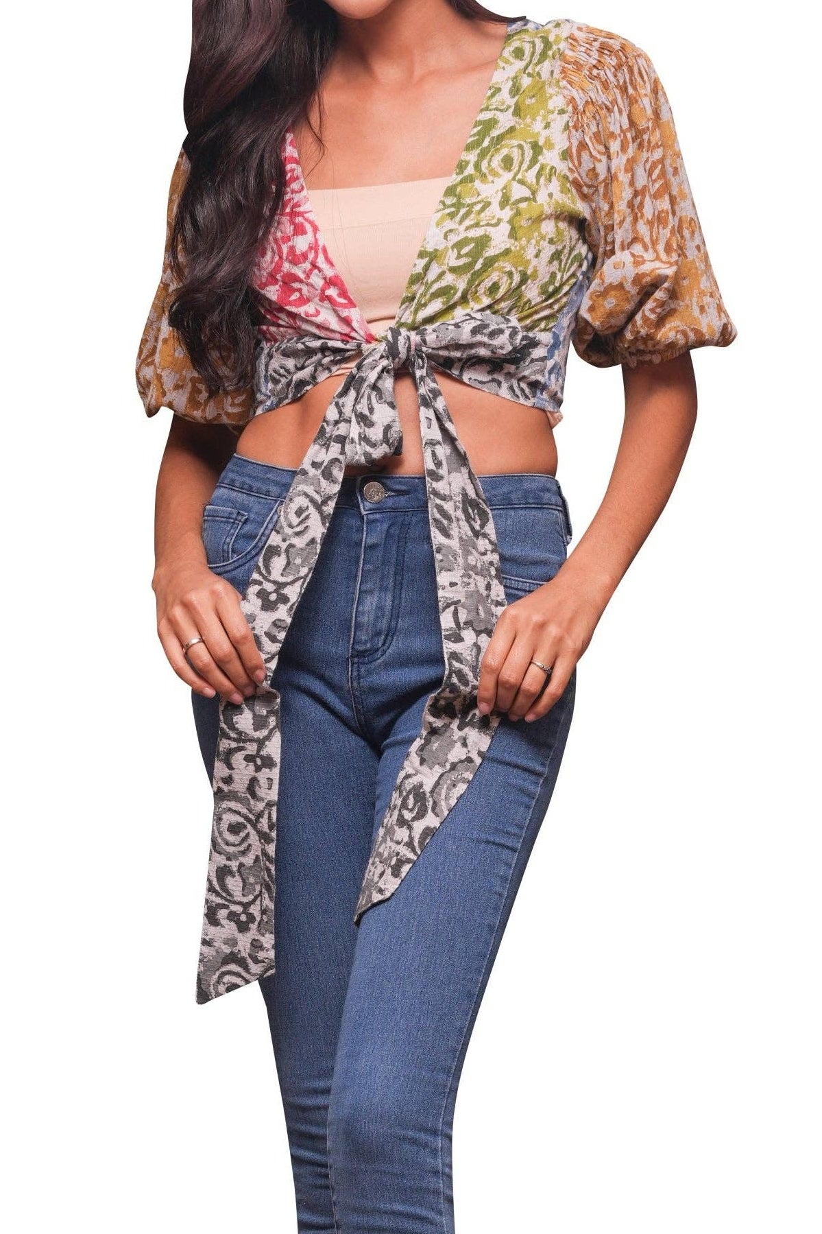 Bohemian Patchwork Wrap Top