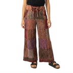 Multicolor Palazzo Patchwork Pants w/ Lace-up Waist