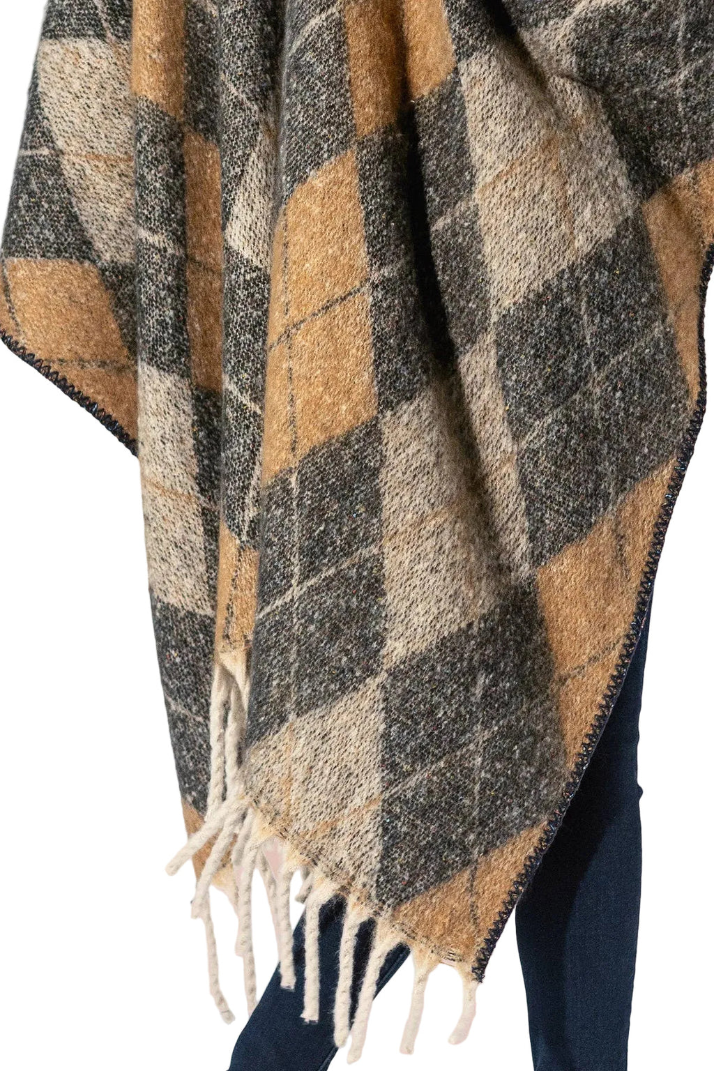 Argyle Pattern Fringe Kimono
