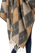 Argyle Pattern Fringe Kimono