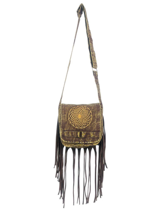 Geometric Embroidery Boho Fringe Crossbody Bag