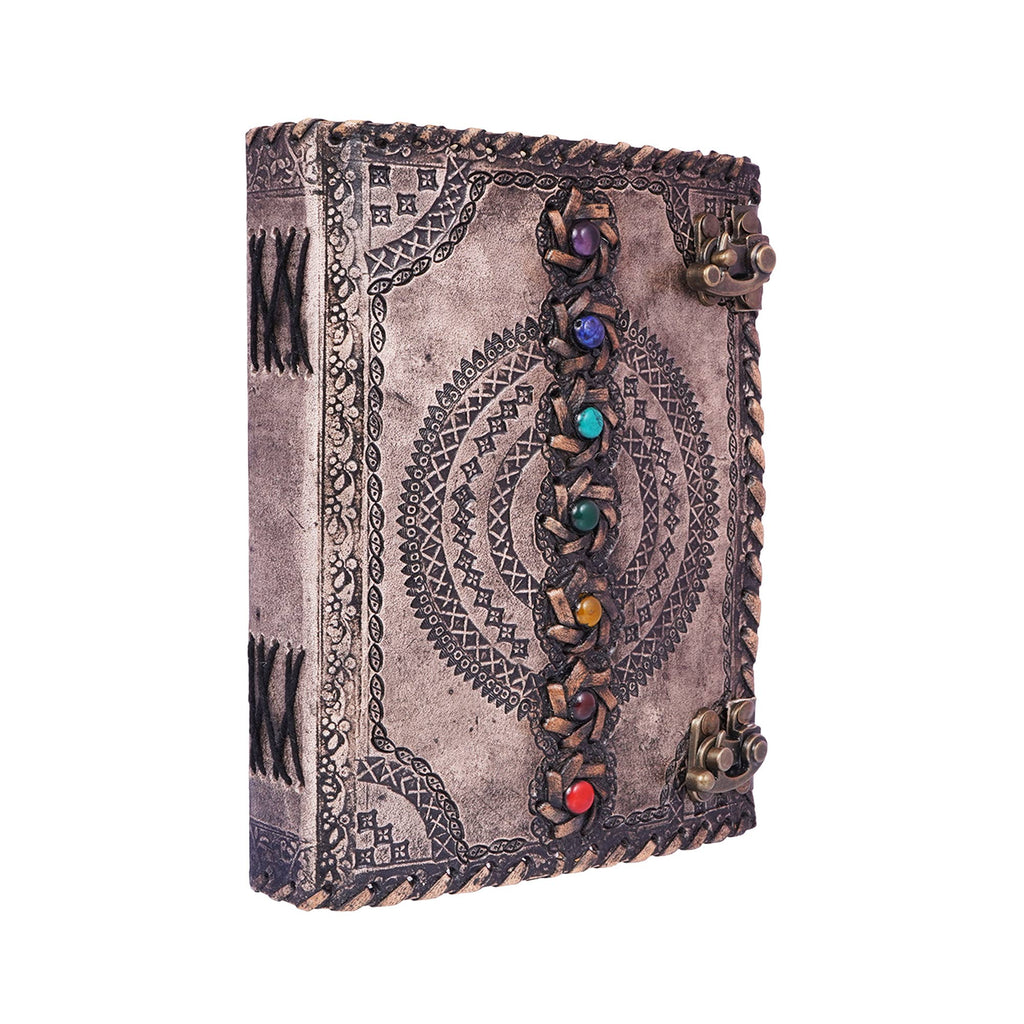 Antique Embossed Chakra Stones Leather Journal 6x8 Inches