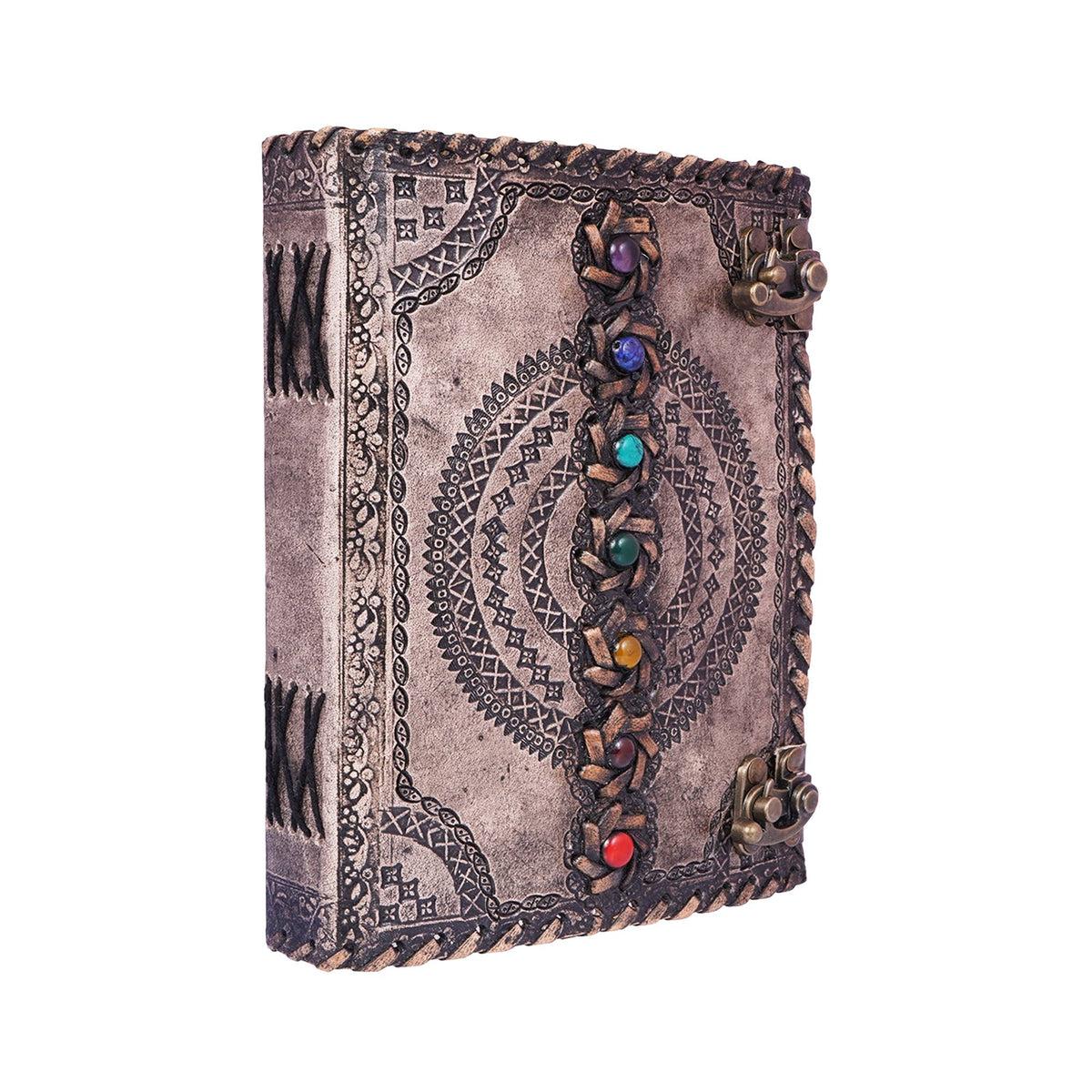 Antique Embossed Chakra Stones Leather Journal 6x8 Inches