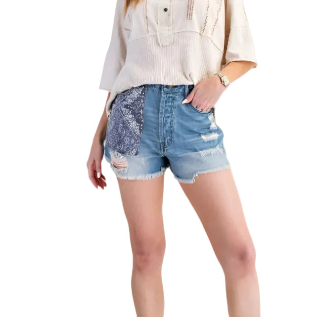 Paisley Patch Denim Shorts