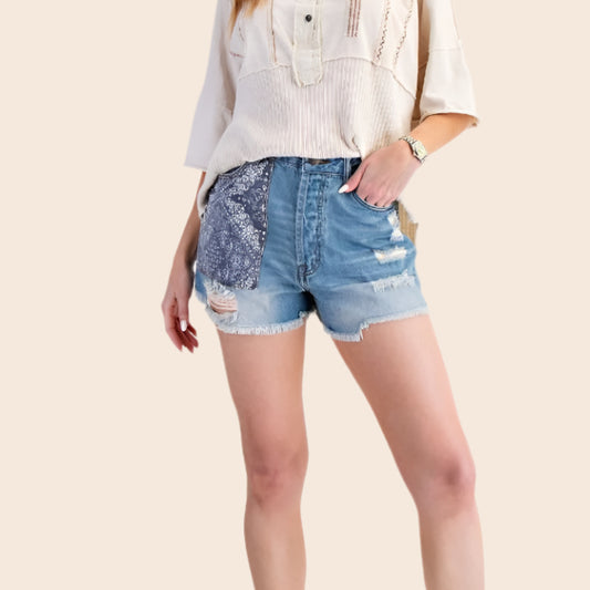 Paisley Patch Denim Shorts