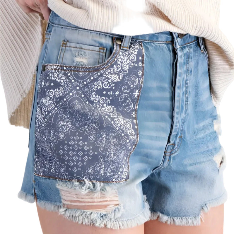 Paisley Patch Denim Shorts