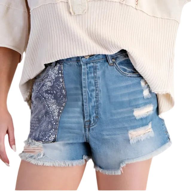 Paisley Patch Denim Shorts