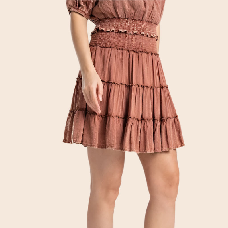 Mineral Washed Mini Skirt-Rust