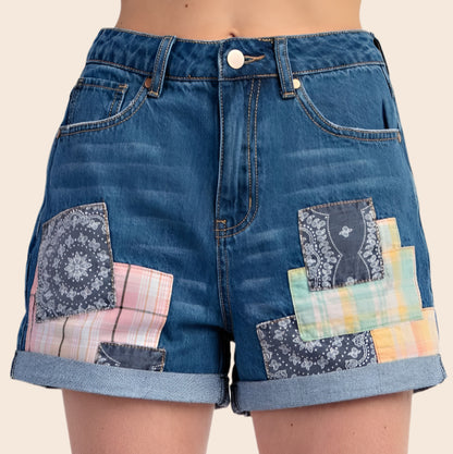 Patchwork Denim Shorts