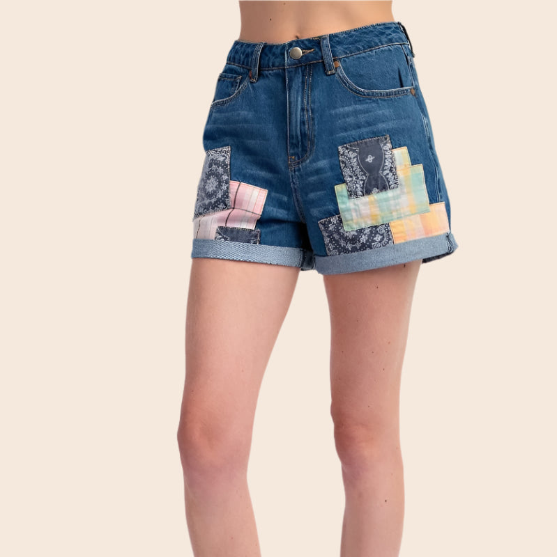 Patchwork Denim Shorts