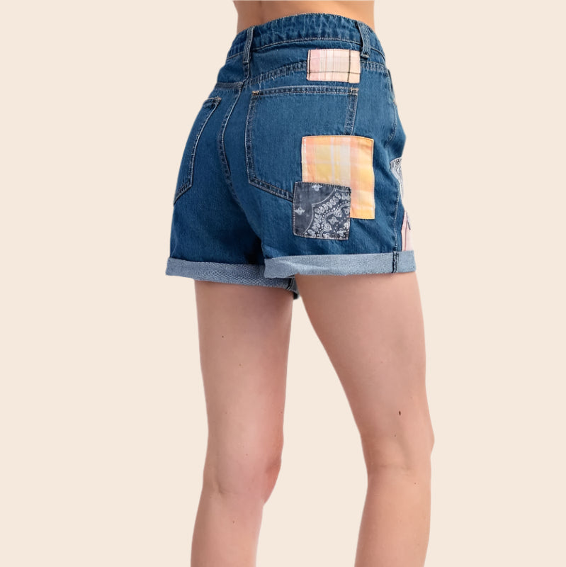 Patchwork Denim Shorts