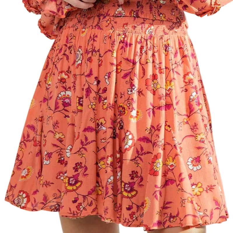 Floral Printed Rayon Gauze Skater Mini Skirt