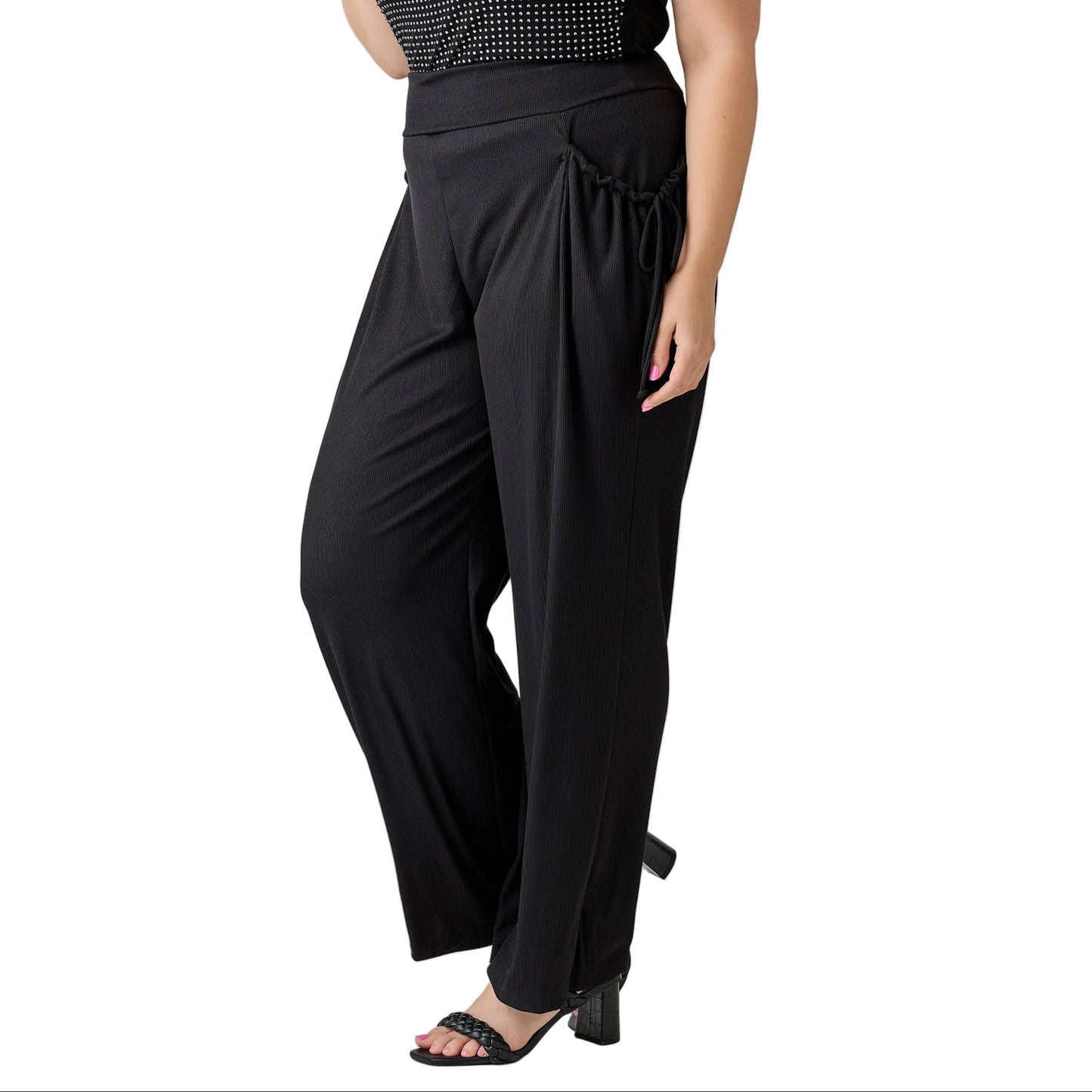 Plus Size Wide-Leg Pants with Side Drawstring Detail
