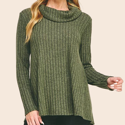 Ribbed Cowl Neck Top