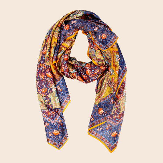 Abstract Pattern Printed Oblong Silky Satin Scarf Shawl