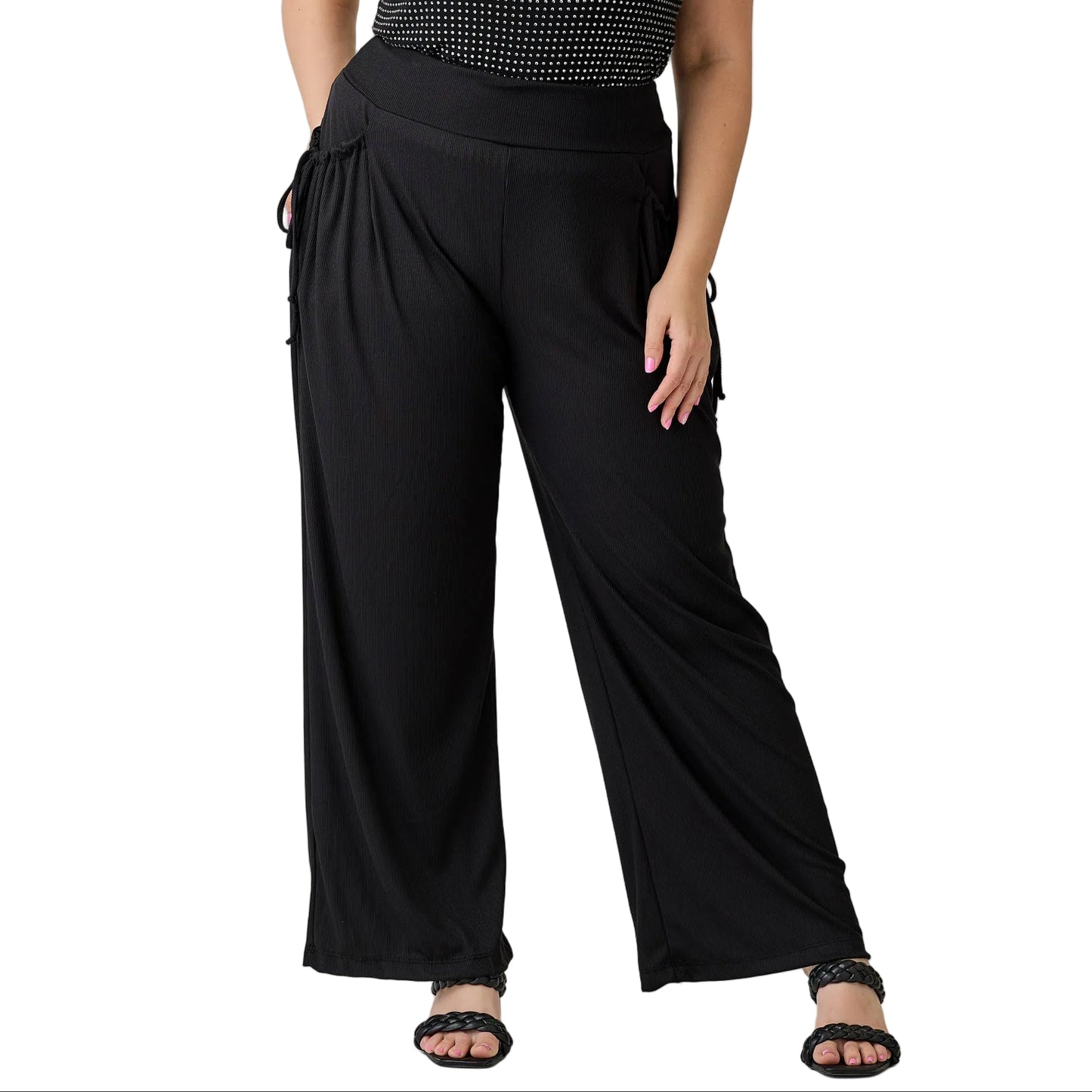 Plus Size Wide-Leg Pants with Side Drawstring Detail