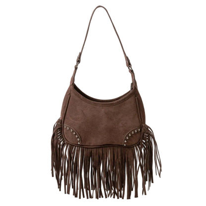 Faux Suede Fringe Shoulder Bag