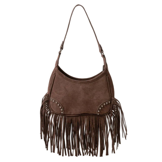 Faux Suede Fringe Shoulder Bag