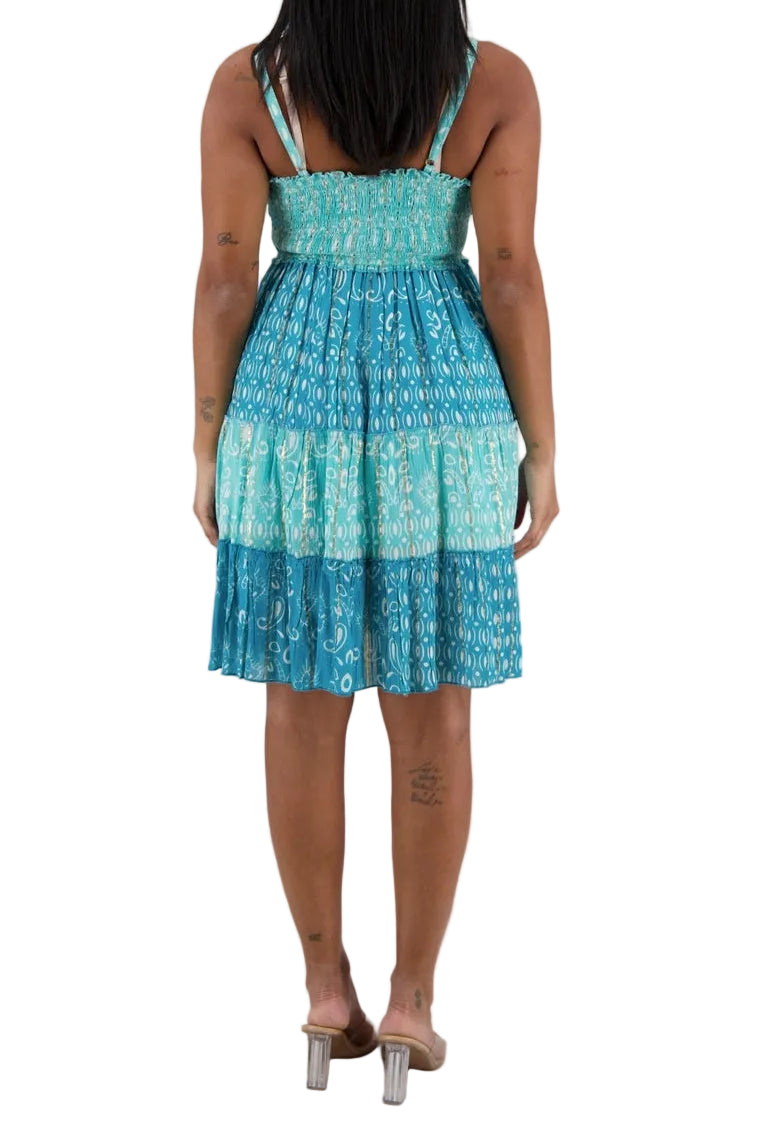 Smocked Waist Tiered Lurex Dress