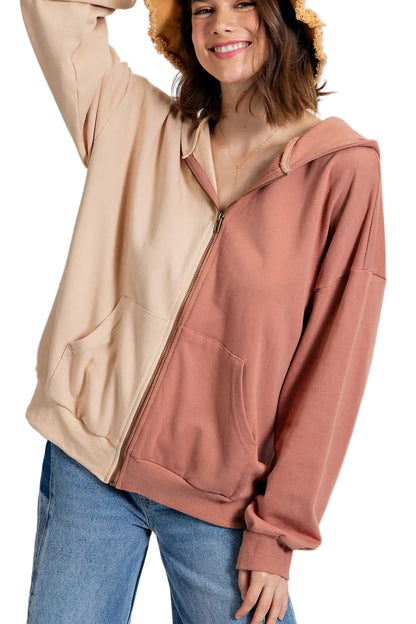 Color Block Zip Up Hoodie