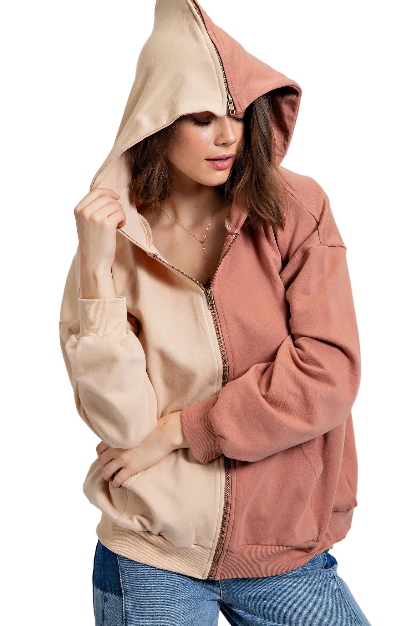 Color Block Zip Up Hoodie