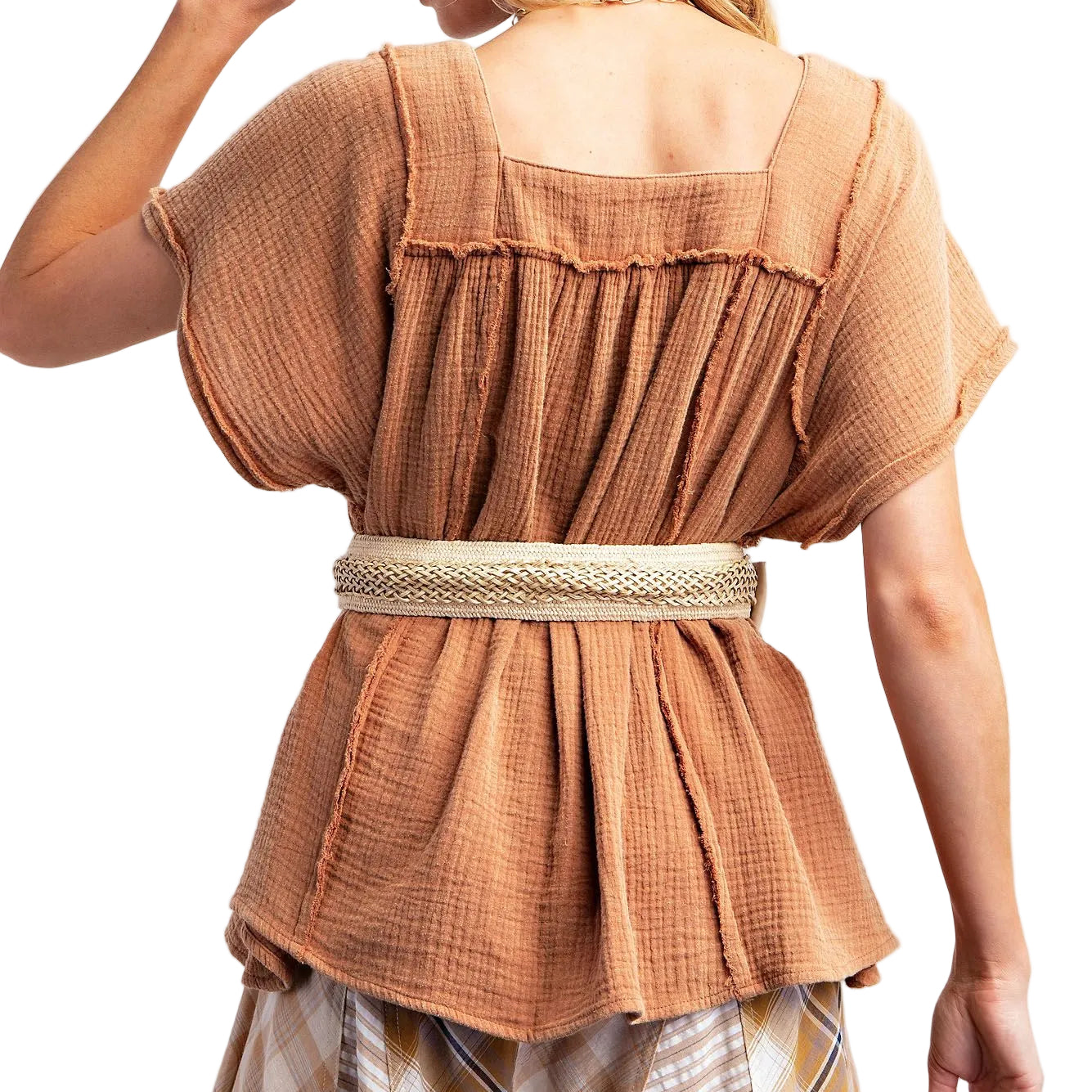 Plus Size Mineral Washed Cotton Gauze Babydoll Top