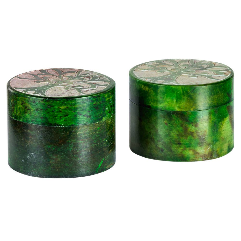 Tree of Life Round Soapstone Box