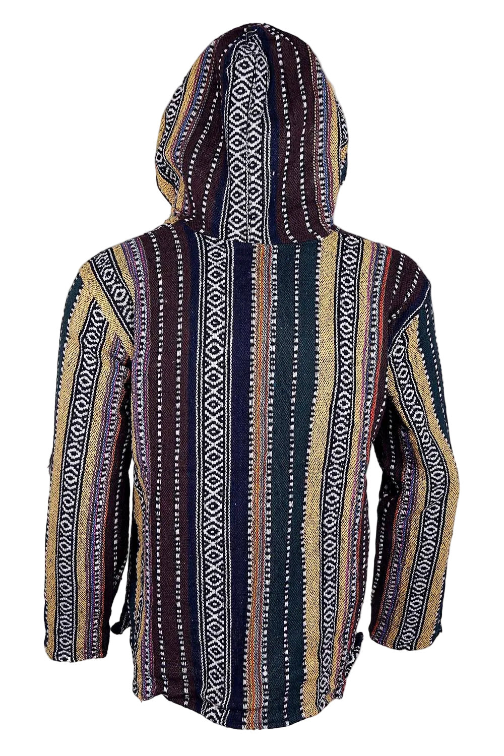 Woven Baja Style Hoodie Zip Up Earth Stripe