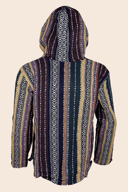 Woven Baja Style Hoodie Zip Up Earth Stripe