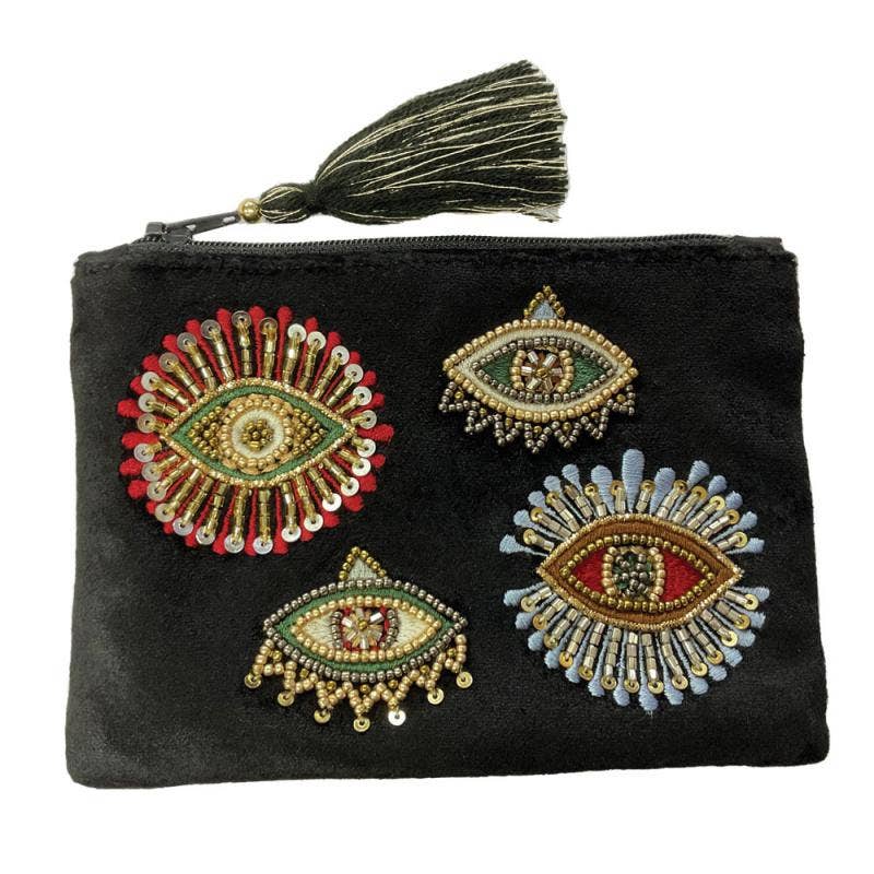 Evil Eye Black Velvet Coin Purse 6" x 4"