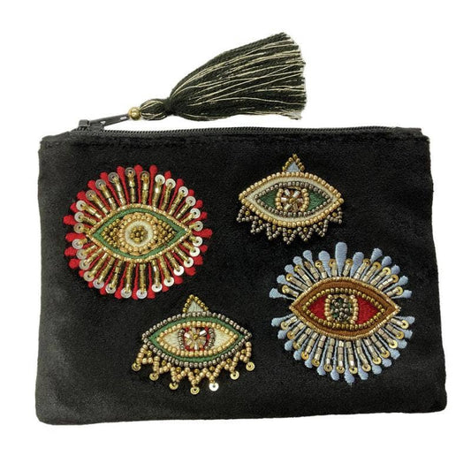 Evil Eye Black Velvet Coin Purse 6" x 4"