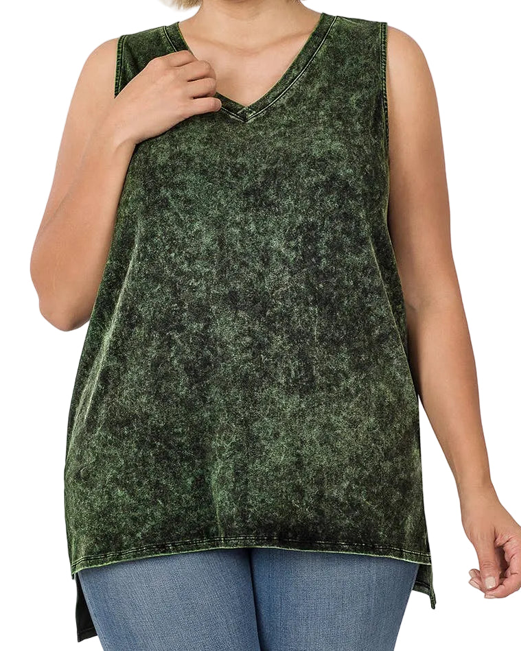 Mineral Wash Tank Top w/ side-slit Plus size