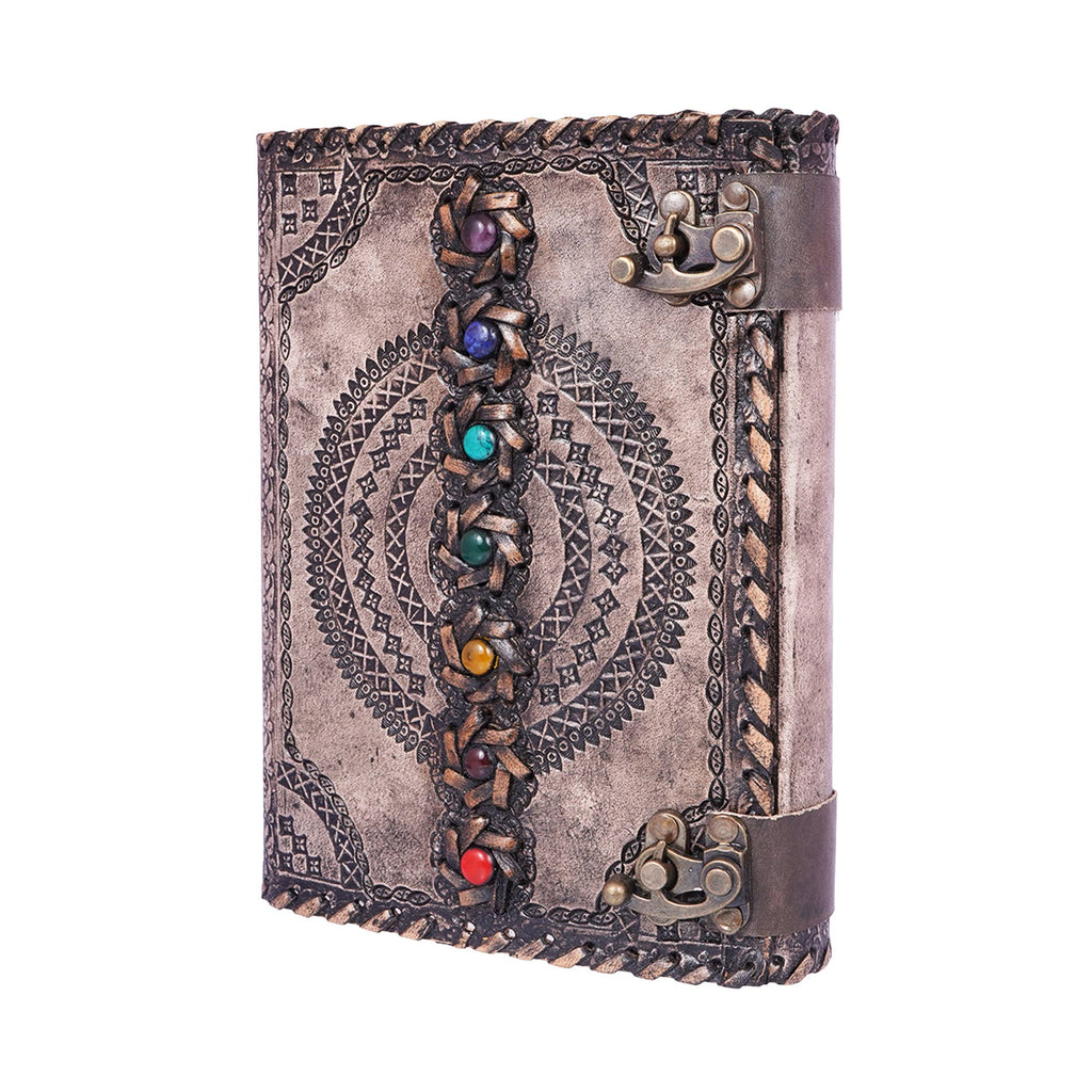 Antique Embossed Chakra Stones Leather Journal 6x8 Inches
