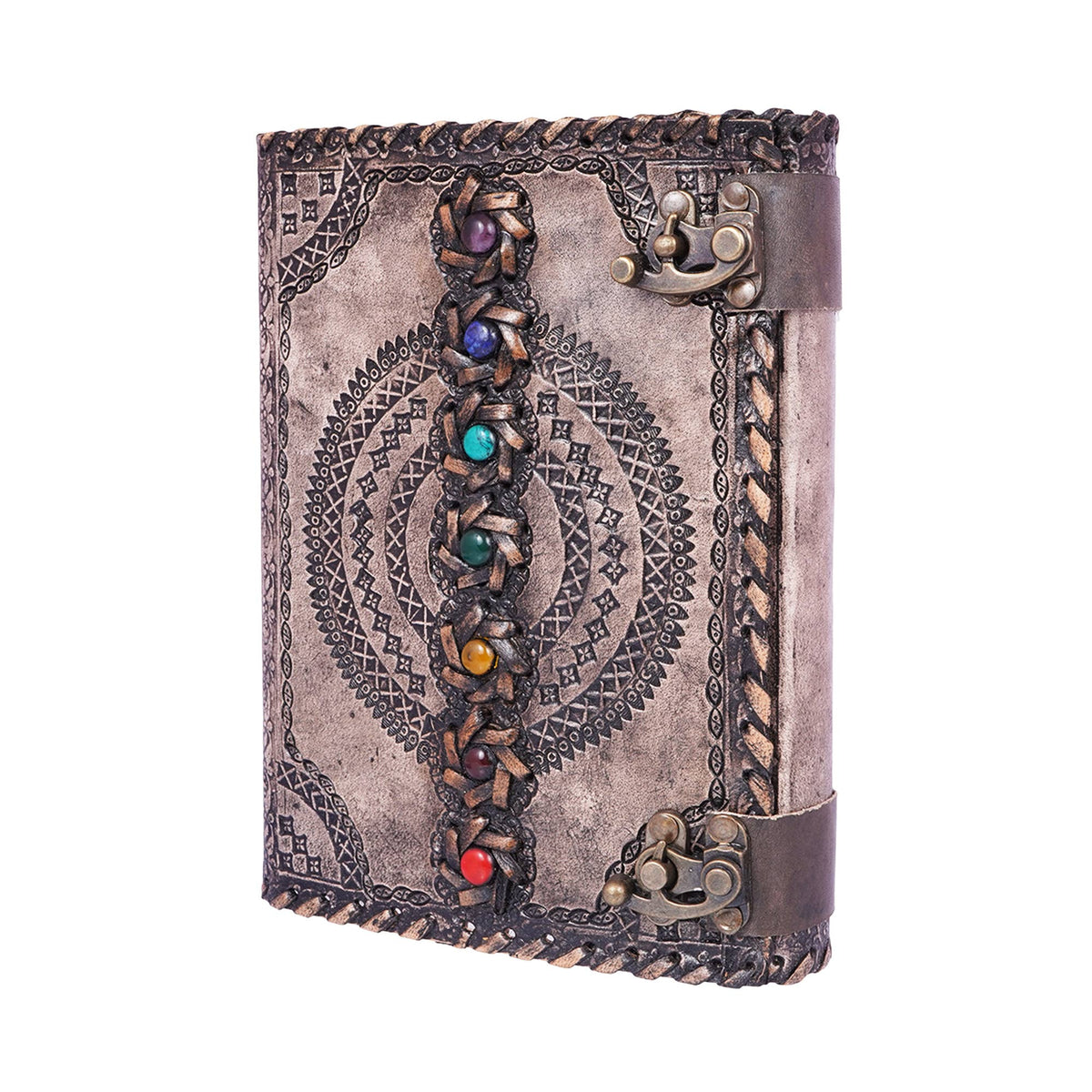 Antique Embossed Chakra Stones Leather Journal 6x8 Inches