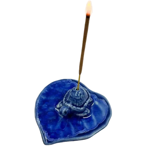 Turtle on Leaf Ceramic Incense Holder