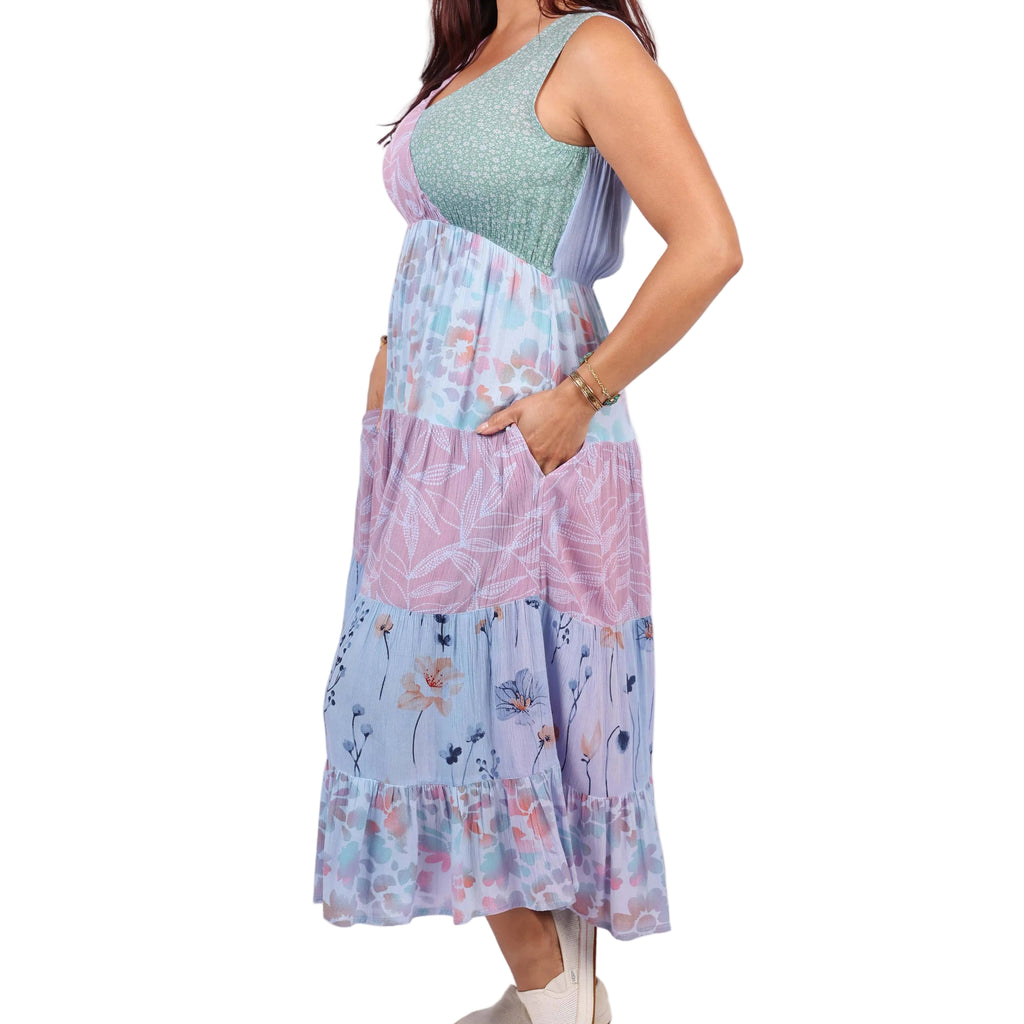 Sage & Sky Patchwork V-Neck Maxi Dress