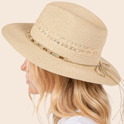 Woven Beaded Band Straw Sun Hat