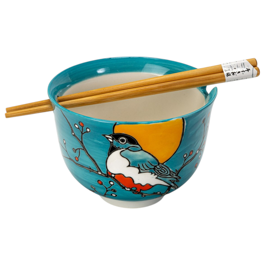18oz 5"D Donburi Bowl With Chopsticks Set Robin