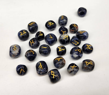 Sodalite Rune Sets with Velvet Pouch and Grid