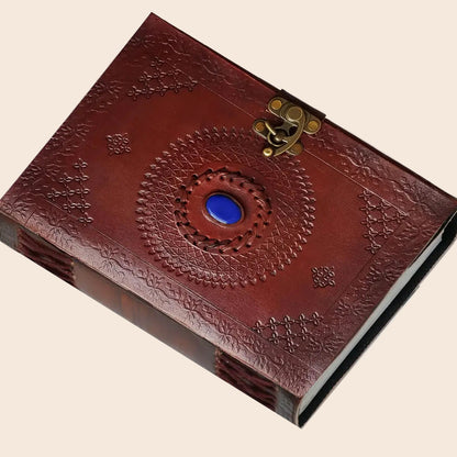 Leather Notebook with Stone Mandala Embossed Journal