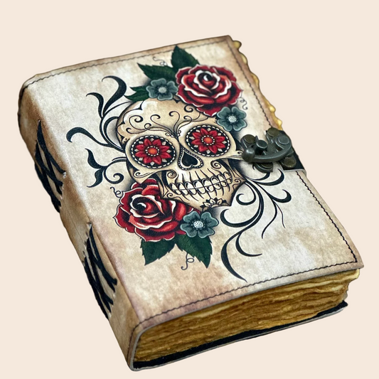 Sugar Skull and Rose Printed Leather Journal