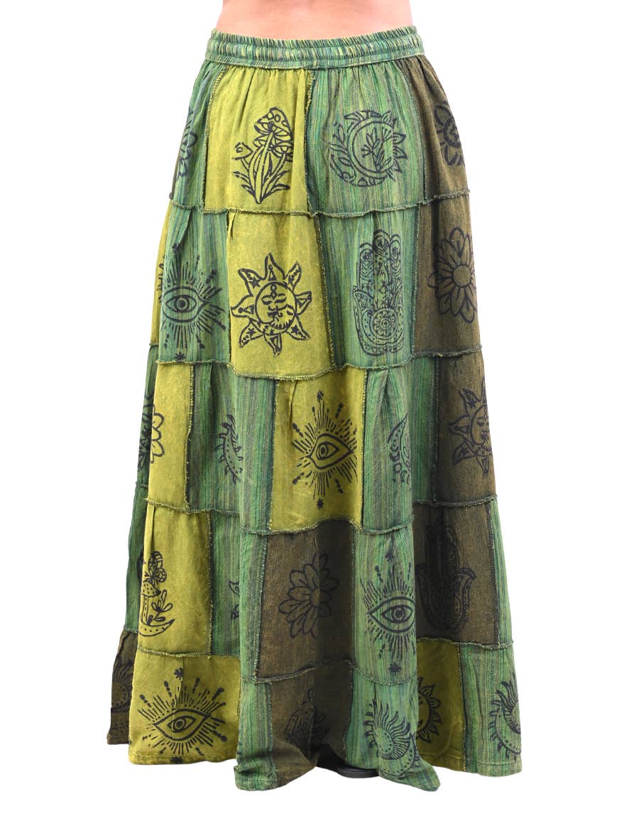 Boho Patchwork Sacred Ember Long Maxi Skirt
