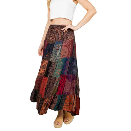 Long Rayon Patchwork Skirt