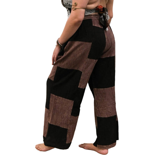 Patchwork  Boho Checkered Wide Leg Pants