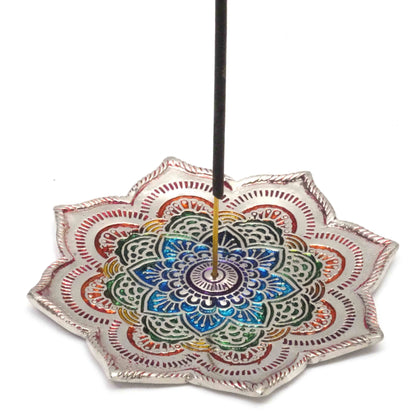 Mandala Lotus Aluminum Incense Burner – Hand-Painted