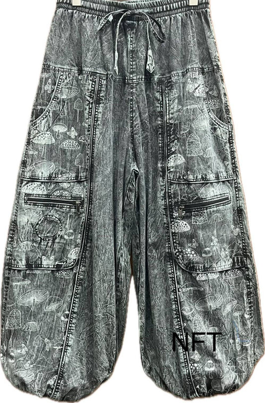 Cotton Stonewashed Balloon Black & White Mushroom Pant
