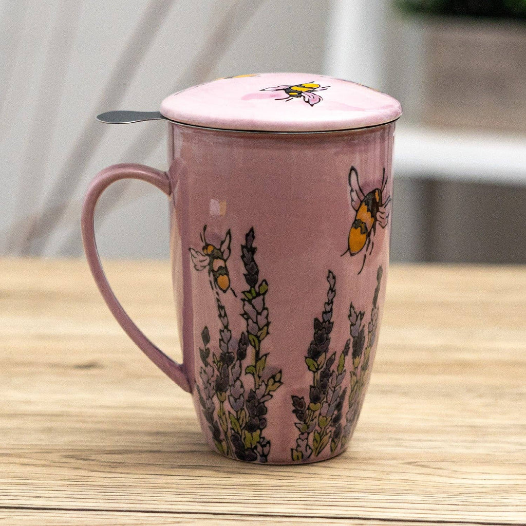 Spring Honeybee Porcelain Tea Mug with Lid and Infuser – 15 oz