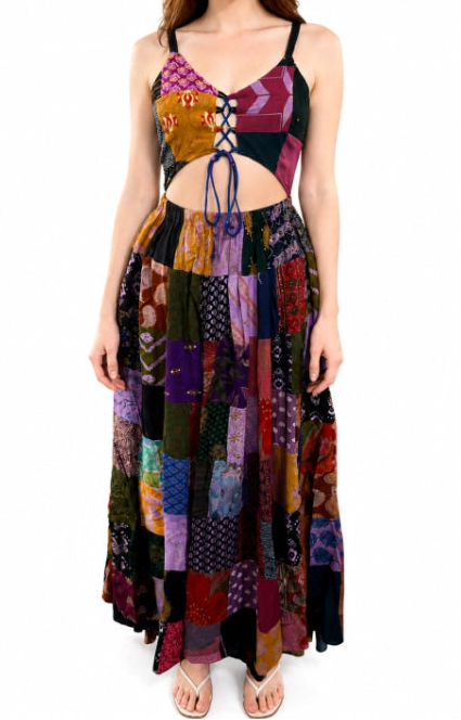 Patchwork Cut-Out Maxi Dress