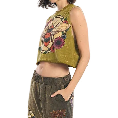 Bee Printed Cropped Tank Top