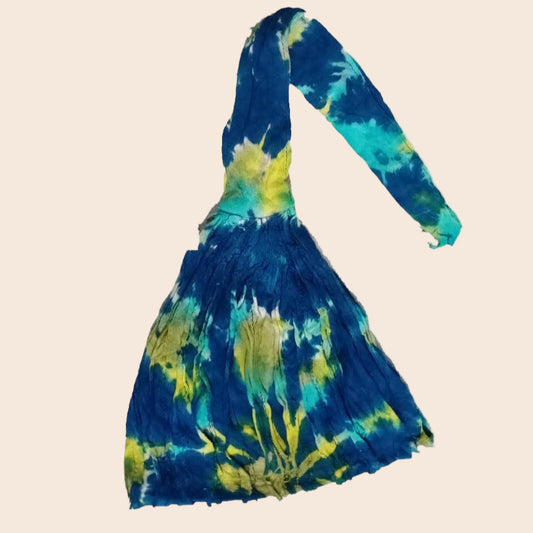 Blue Tie-Dye Cotton Headband with Adjustable Tie-Back